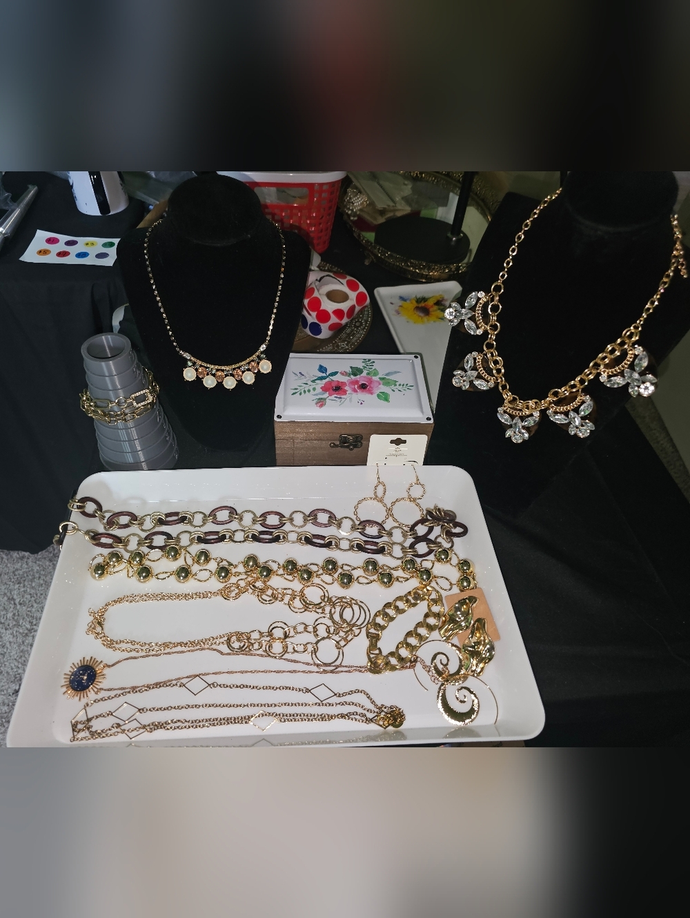 Bundle!! Gold Tone Jewelry Lot + Vintage Jewelry Box